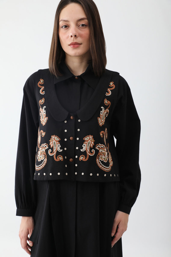 Manas Yelekli Elbise Takım Siyah - 13