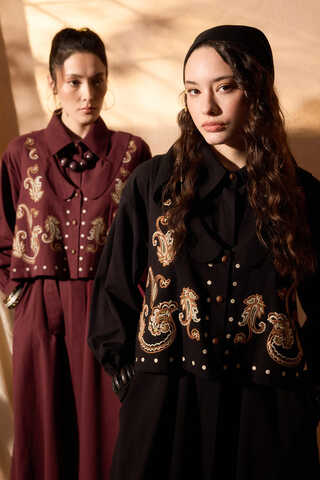 Manas Yelekli Elbise Takım Siyah - 7