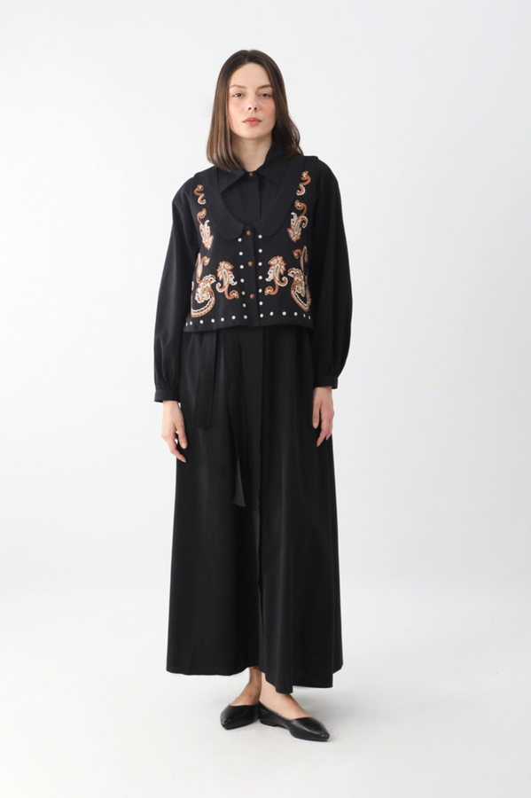 Manas Yelekli Elbise Takım Siyah - 10