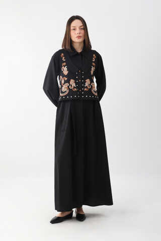 Manas Yelekli Elbise Takım Siyah - 11