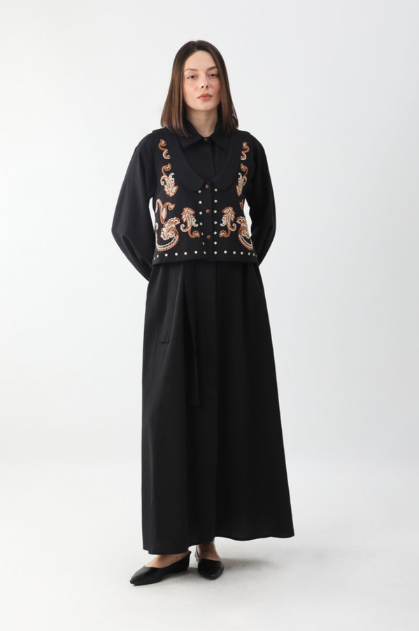 Manas Yelekli Elbise Takım Siyah - 11