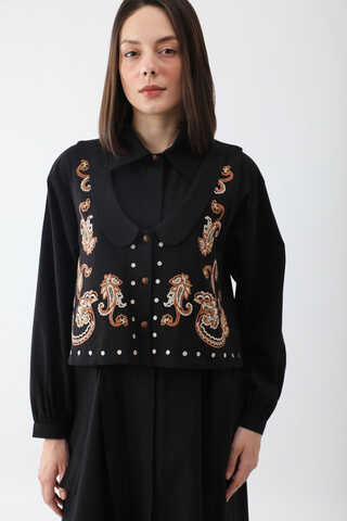 Manas Yelekli Elbise Takım Siyah - 13