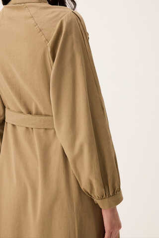 Mandarin Collar Sewn Linen Dress Camel - 9