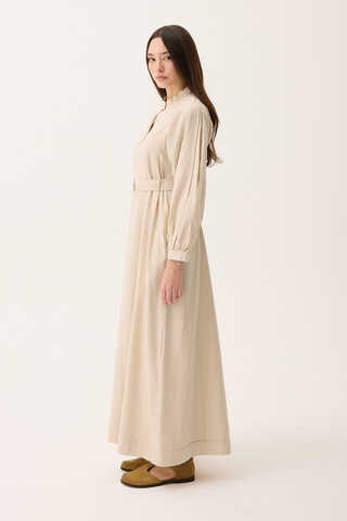 Mandarin Collar Sewn Linen Dress Stone - 3