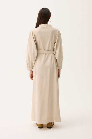 Mandarin Collar Sewn Linen Dress Stone - 17
