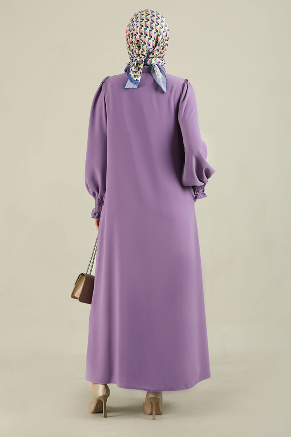 Klasik Elbise Ferace Lila - 5
