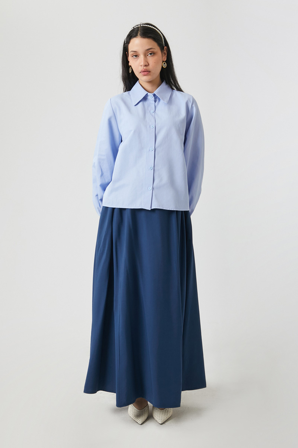 Manşeti Büzgülü Poplin Gömlek Bebe Mavisi - 2