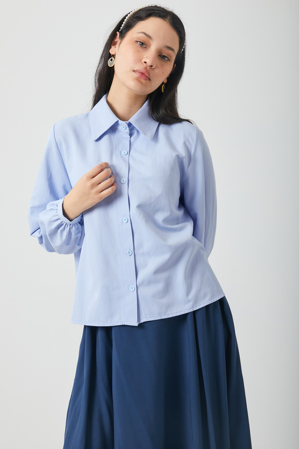 Manşeti Büzgülü Poplin Gömlek Bebe Mavisi - 4
