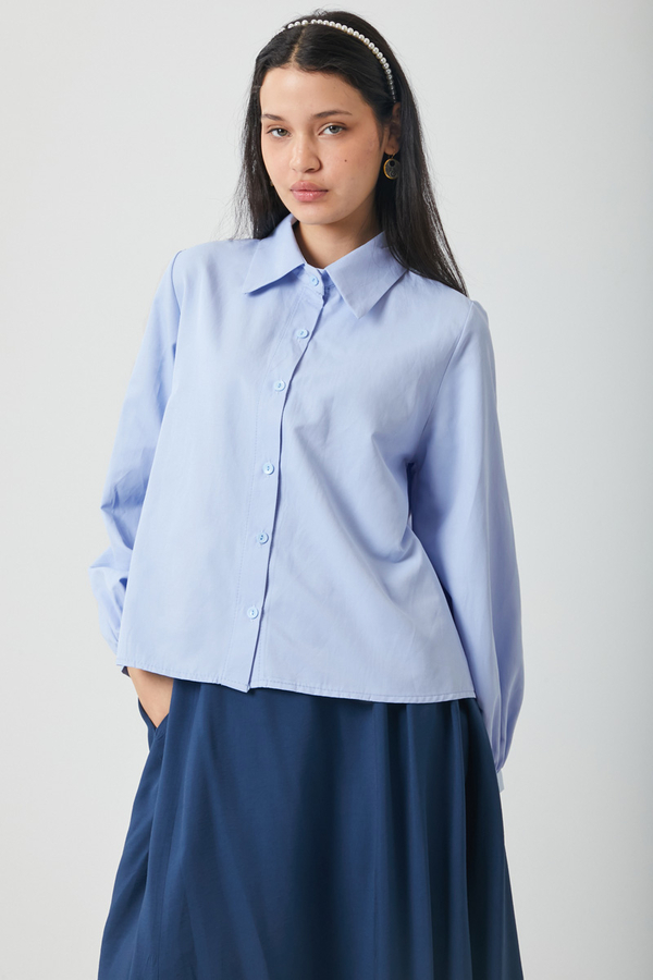 Manşeti Büzgülü Poplin Gömlek Bebe Mavisi - 6