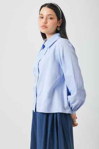 Manşeti Büzgülü Poplin Gömlek Bebe Mavisi - 9