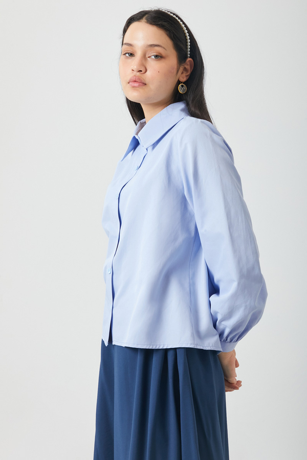Manşeti Büzgülü Poplin Gömlek Bebe Mavisi - 9