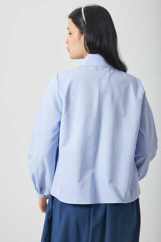 Manşeti Büzgülü Poplin Gömlek Bebe Mavisi - 10