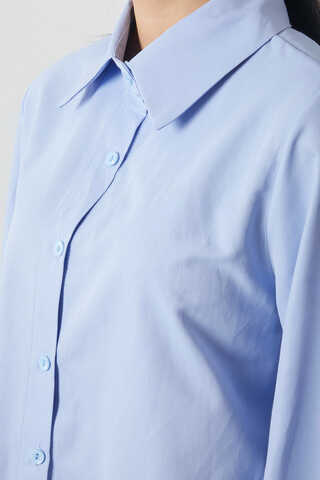 Manşeti Büzgülü Poplin Gömlek Bebe Mavisi - 12