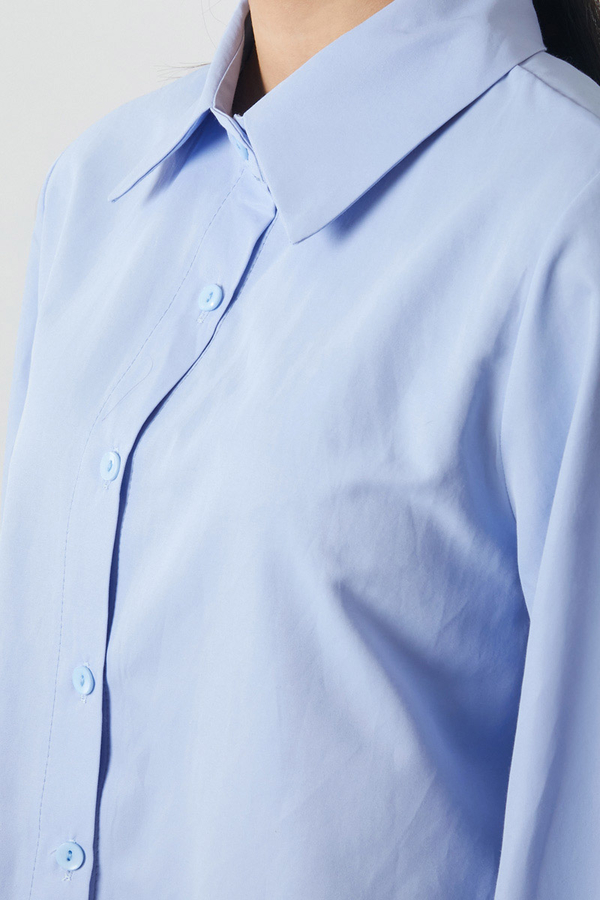 Manşeti Büzgülü Poplin Gömlek Bebe Mavisi - 12
