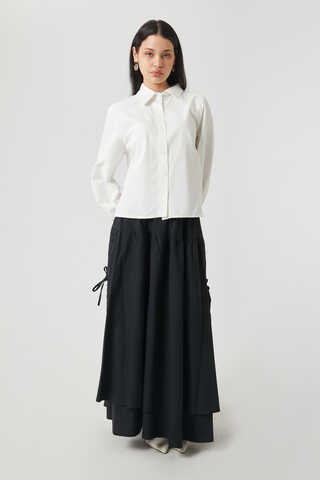 Manşeti Büzgülü Poplin Gömlek Beyaz - 7