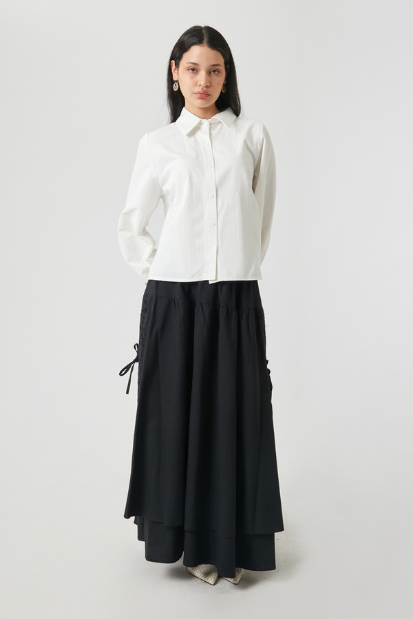 Manşeti Büzgülü Poplin Gömlek Beyaz - 7