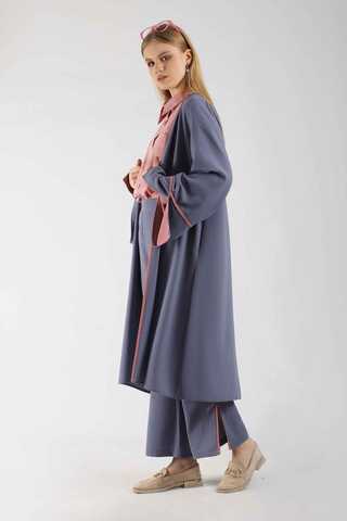 Yırtmaçlı Abaya Takım Gri - 5