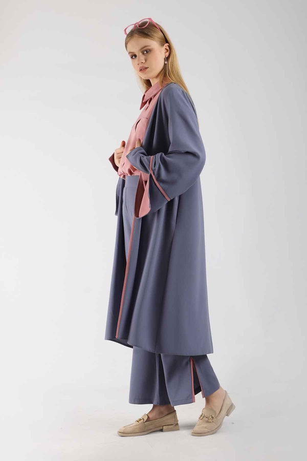 Yırtmaçlı Abaya Takım Gri - 5