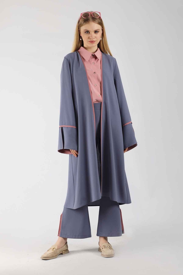 Yırtmaçlı Abaya Takım Gri - 1