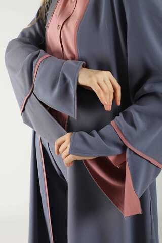 Yırtmaçlı Abaya Takım Gri - 4