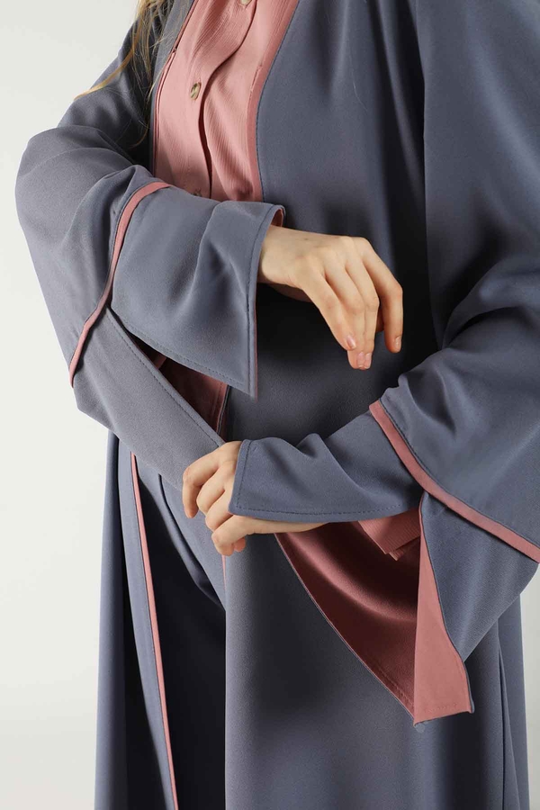 Yırtmaçlı Abaya Takım Gri - 4