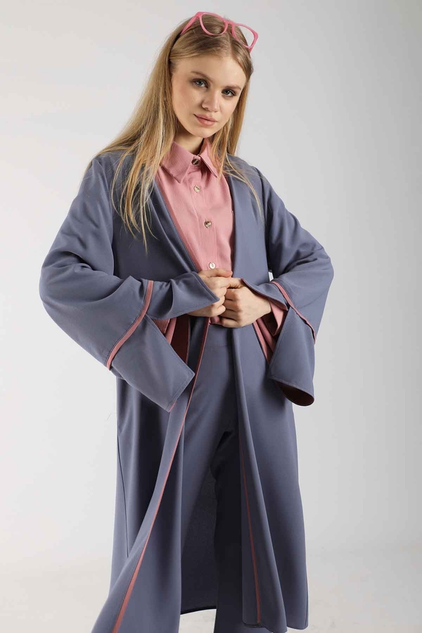 Yırtmaçlı Abaya Takım Gri - 2