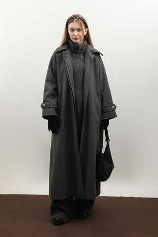 Manşeti Kemerli Uzun Kaban Antrasit - 2