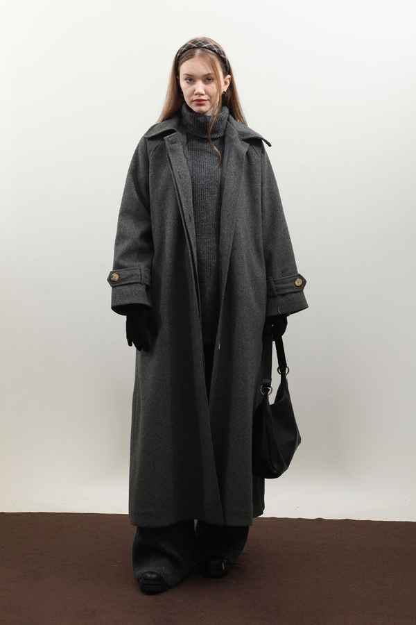 Manşeti Kemerli Uzun Kaban Antrasit - 2