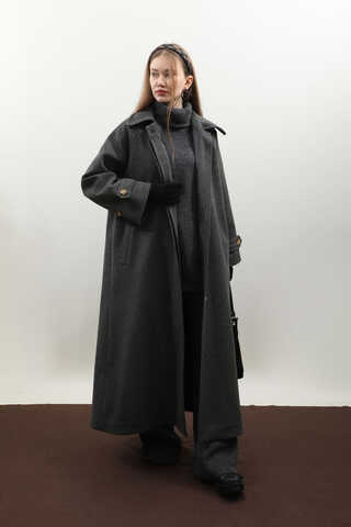 Manşeti Kemerli Uzun Kaban Antrasit - 3