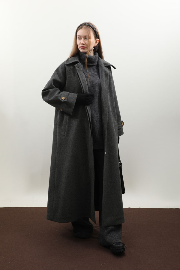 Manşeti Kemerli Uzun Kaban Antrasit - 3