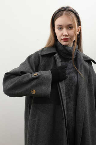 Manşeti Kemerli Uzun Kaban Antrasit - 4