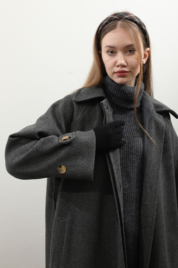 Manşeti Kemerli Uzun Kaban Antrasit - 4