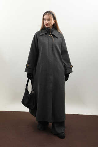 Manşeti Kemerli Uzun Kaban Antrasit - 5