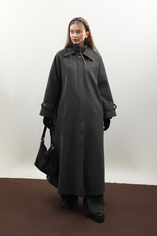 Manşeti Kemerli Uzun Kaban Antrasit - 5