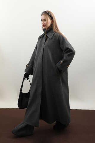 Manşeti Kemerli Uzun Kaban Antrasit - 6