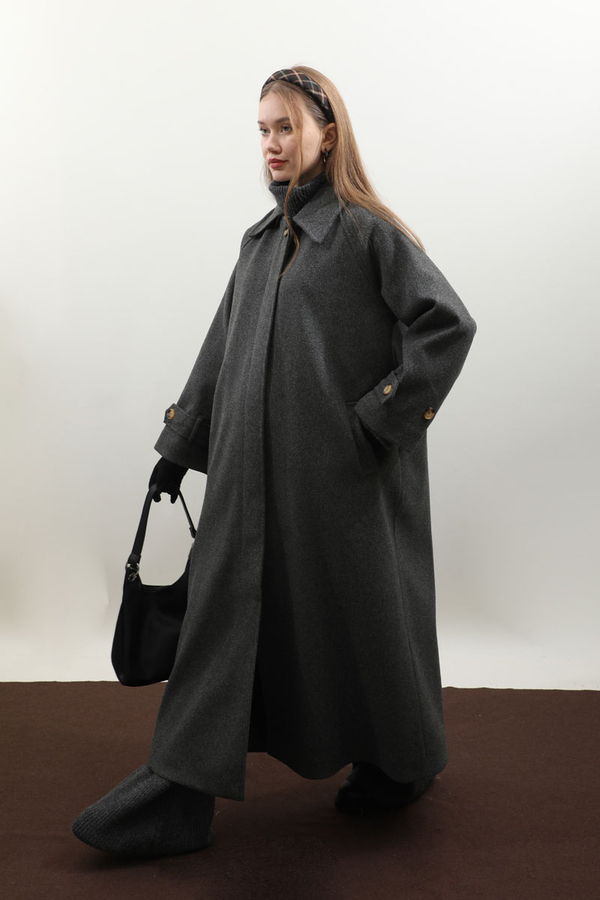 Manşeti Kemerli Uzun Kaban Antrasit - 6