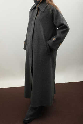 Manşeti Kemerli Uzun Kaban Antrasit - 7