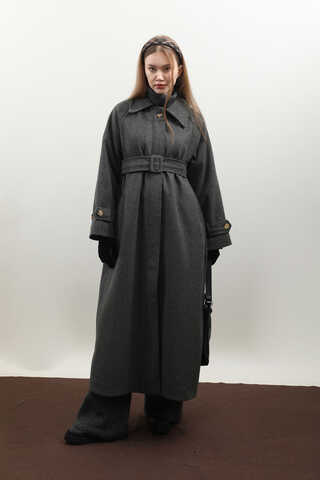 Manşeti Kemerli Uzun Kaban Antrasit - 8