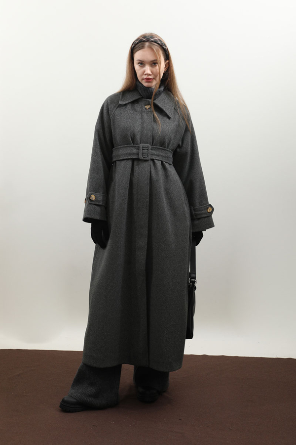 Manşeti Kemerli Uzun Kaban Antrasit - 8