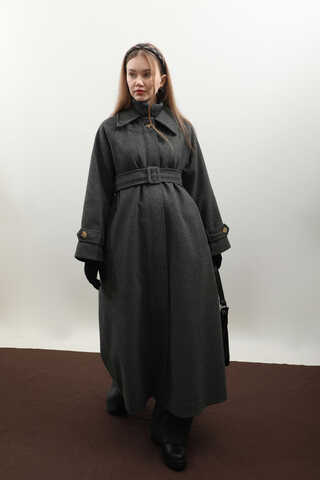 Manşeti Kemerli Uzun Kaban Antrasit - 10