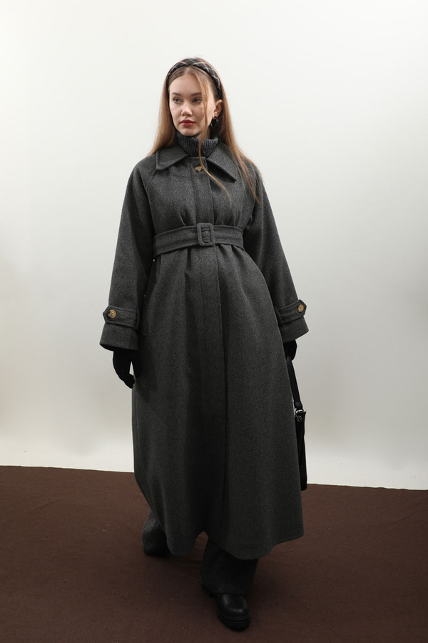 Manşeti Kemerli Uzun Kaban Antrasit - 10