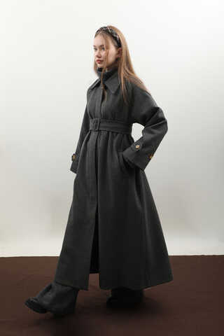 Manşeti Kemerli Uzun Kaban Antrasit - 11