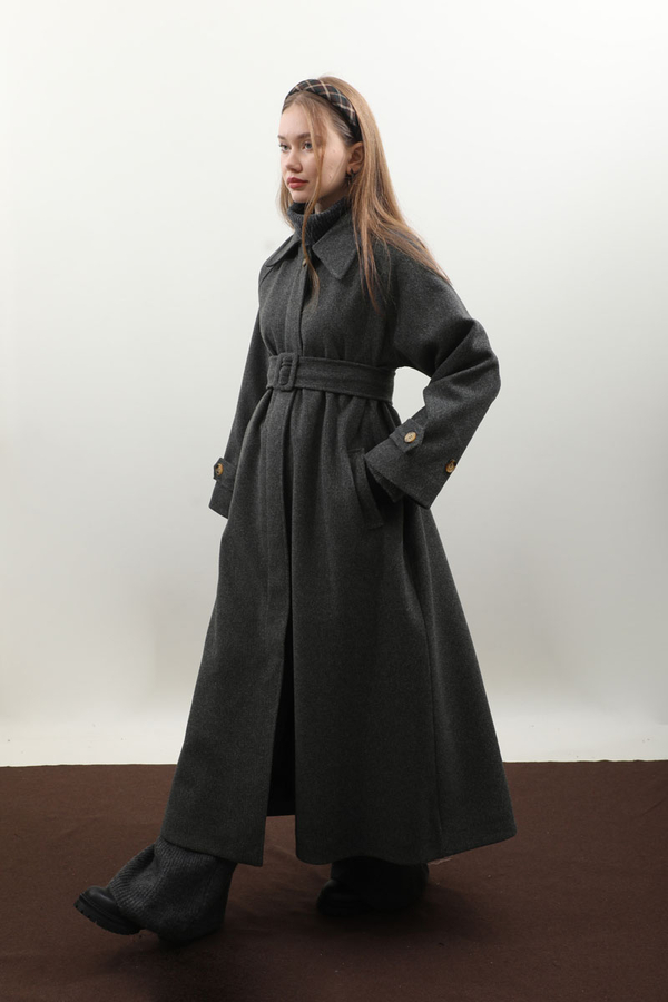 Manşeti Kemerli Uzun Kaban Antrasit - 11