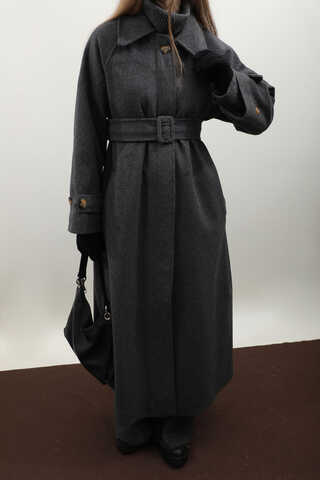 Manşeti Kemerli Uzun Kaban Antrasit - 12