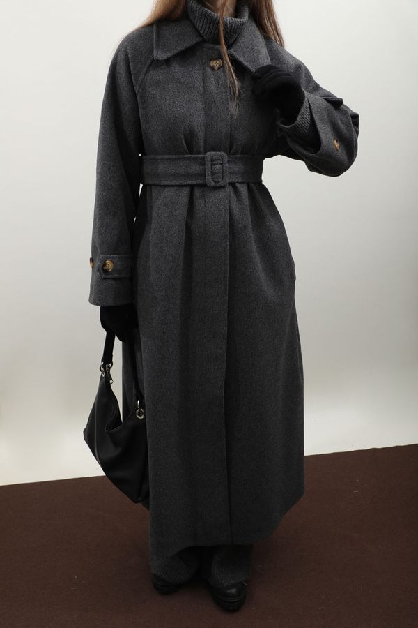 Manşeti Kemerli Uzun Kaban Antrasit - 12