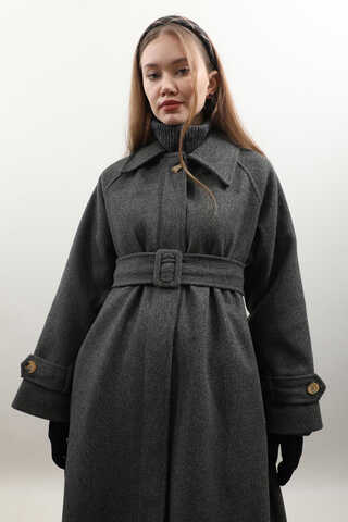 Manşeti Kemerli Uzun Kaban Antrasit - 13