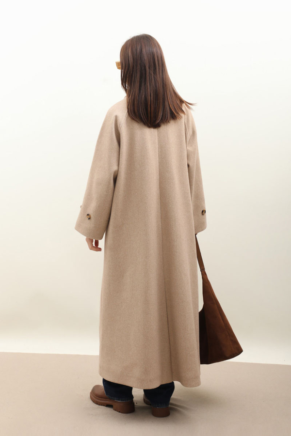 Manşeti Kemerli Uzun Kaban Bej - 13