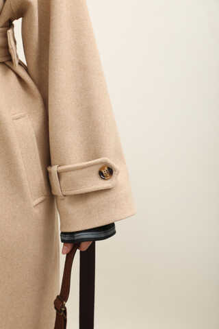 Manşeti Kemerli Uzun Kaban Bej - 8