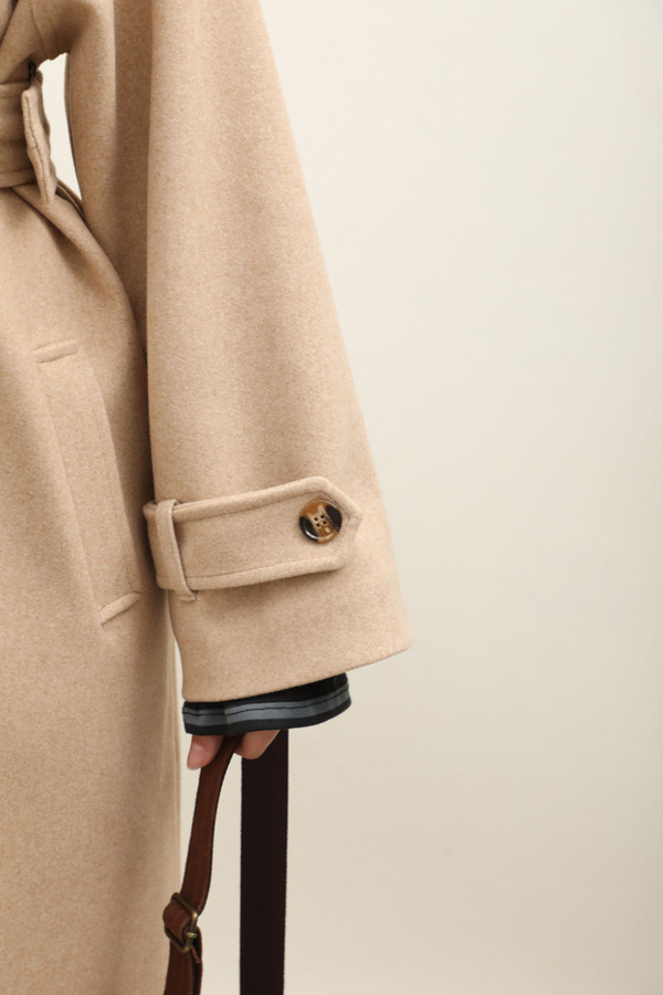 Manşeti Kemerli Uzun Kaban Bej - 8