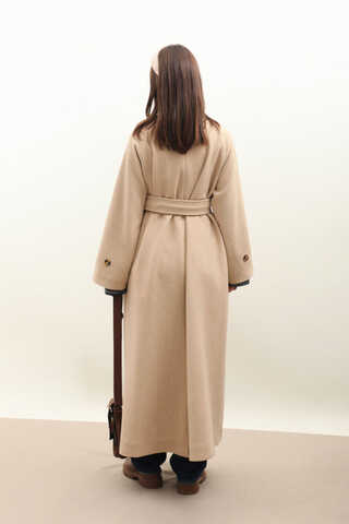 Manşeti Kemerli Uzun Kaban Bej - 14